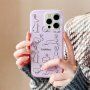 Matný transparentný kryt s motívom abstraktných králičkov pre iPhone 13 Pro Max - fialový