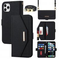 Flipové puzdro s popruhom v štýle listovej kabelky pre iPhone 11 Pro - čierne