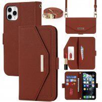 Flipové puzdro s popruhom v štýle listovej kabelky pre iPhone 11 Pro - hnedé