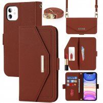 Flipové puzdro s popruhom v štýle listovej kabelky pre iPhone 11 - hnedé