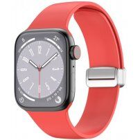 Silikónový remienok s kovovým magnetickým zapínaním pre Apple Watch 42mm / 41mm / 40mm / 38mm - červený