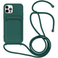 Silikónový kryt so šnúrkou a kapsou na karty pre iPhone 11 Pro - petrolejový