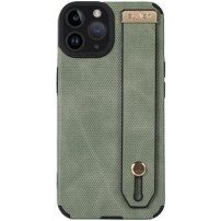 Kožený kryt s pútkom na ruku pre iPhone 11 Pro Max - olivový