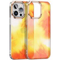Trblietavý kryt so vzorom vodových farieb pre iPhone 12 / 12 Pro - oranžovo-žltý