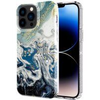 Mramorový trblietavý kryt pre iPhone 13 Pro Max - tmavomodrý