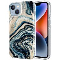 Mramorový trblietavý kryt pre iPhone 14 - modro-zlatý