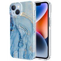 Mramorový trblietavý kryt pre iPhone 14 Plus - modrý