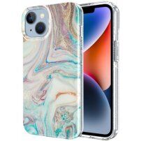 Mramorový trblietavý kryt pre iPhone 14 Plus - pastelový