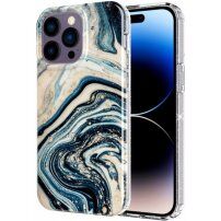 Mramorový trblietavý kryt pre iPhone 14 Pro Max - modro-zlatý