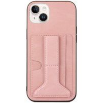 Kryt s kapsou na karty a stojančekom pre iPhone 14 Plus - ružový