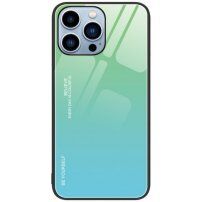 Kryt so sklenenou zadnou stranou pre iPhone 14 Pro - zeleno-azúrový