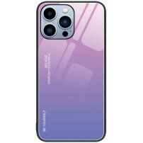 Kryt so sklenenou zadnou stranou pre iPhone 14 Pro Max - ružovo-fialový