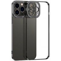 Transparentný kryt s pokovenou hranou pre iPhone 14 Plus - čierny