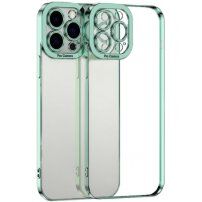 Transparentný kryt s pokovenou hranou pre iPhone 14 Pro Max - mentolový