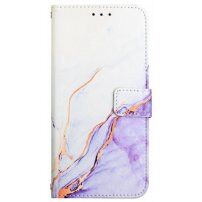 Mramorové flipové puzdro z PU kože pre iPhone 14 Plus - fialové