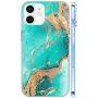 Lesklý mramorový kryt pre iPhone 12 / 12 Pro - tyrkysový