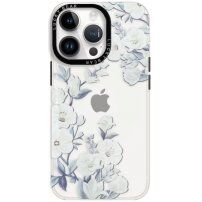 Lesklý transparentný kryt s motívom pre iPhone 14 Pro Max - kvety ibišteka