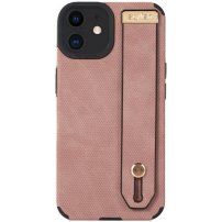 Kožený kryt s pútkom na ruku pre iPhone 12 - ružový