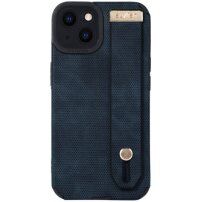 Kožený kryt s pútkom na ruku pre iPhone 13 - modrý