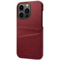 Kožený kryt s kapsou na karty pre iPhone 14 Pro Max - červený