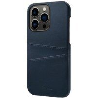 Kožený kryt s kapsou na karty pre iPhone 14 Pro Max - modrý
