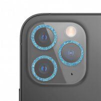 Tvrdené sklo s trblietavými rámčekmi na ochranu šošoviek fotoaparátu pre iPhone 11 Pro / 11 Pro Max - modré