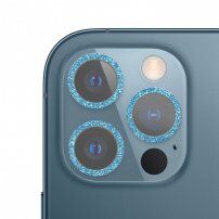 Tvrdené sklo s trblietavými rámčekmi na ochranu šošoviek fotoaparátu pre iPhone 12 Pro - modré