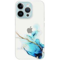 Transparentný kryt s mramorovým vzorom pre iPhone 14 Pro Max - modrý