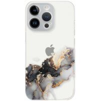 Transparentný kryt s mramorovým vzorom pre iPhone 14 Pro Max - sivý