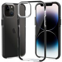 Transparentný kryt s farebným rámom z mäkkého plastu pre iPhone 14 Plus - čierny