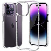 Transparentný kryt s farebným rámom z mäkkého plastu pre iPhone 14 Pro - biely