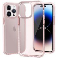 Transparentný kryt s farebným rámom z mäkkého plastu pre iPhone 14 Pro Max - ružový