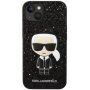 Karl Lagerfeld Glitter Flakes Ikonik trblietavý kryt pre iPhone 14 - čierny
