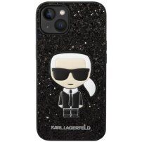 Karl Lagerfeld Glitter Flakes Ikonik trblietavý kryt pre iPhone 14 - čierny