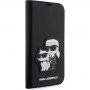 Karl Lagerfeld Saffiano Karl and Choupette NFT flipové puzdro pre iPhone 14 Pro - čierne
