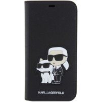 Karl Lagerfeld Saffiano Karl and Choupette NFT flipové puzdro pre iPhone 14 - čierne