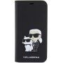 Karl Lagerfeld Saffiano Karl and Choupette NFT flipové puzdro pre iPhone 14 Pro - čierne
