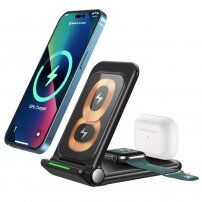 3 v 1 multifunkčný bezdrôtový skladací stojanček pre iPhone / Apple Watch / Airpods - čierny