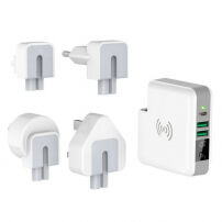 Nabíjačka / powerbanka 6700 mAh s výmennými zástrčkami (AU/UK/US/EÚ) a bezdrôtovým nabíjaním