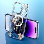 Transparentný kryt so vzorom kvetín a MagSafe pre iPhone 12 / 12 Pro - hnedý