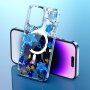 Transparentný kryt so vzorom kvetín a MagSafe pre iPhone 14 Pro Max - modrý
