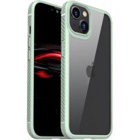 Nárazuvzdorný transparentný kryt s karbónovou textúrou pre iPhone 14 Plus - zelený