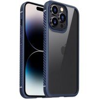 Nárazuvzdorný transparentný kryt s karbónovou textúrou pre iPhone 14 Pro - modrý