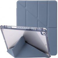 Puzdro s transparentnou zadnou stranou a origami stojančekom pre iPad 9,7" (2017/2018) / Air 1 / 2 / Pro 9,7" - modrosivé