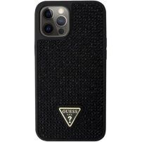 Guess Rhinestones Triangle Metal Logo kryt posádzaný kamienkami pre iPhone 12 Pro Max - čierny