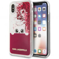 Karl Lagerfeld Peek a Boo Liquid Glitter puzdro pre iPhone X – červená