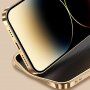 Kožený kryt s pokoveným rámčekom pre iPhone 13 Pro - fialový