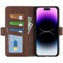 Flipové puzdro z PU kože pre iPhone 15 Pro - hnedé