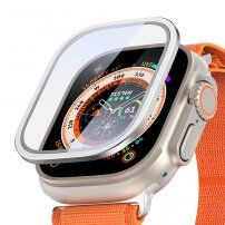 DUX DUCIS tvrdené sklo s kovovým rámčekom pre Apple Watch Ultra 49 mm - strieborné