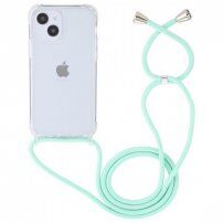 Transparentný kryt so šnúrkou pre iPhone 15 - tyrkysový